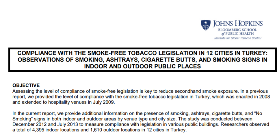 Compliance With The Smoke-free Tobacco Legislation In 12 Cities In Turkey: Observations Of Smoking, Ashtrays, Cigarette 