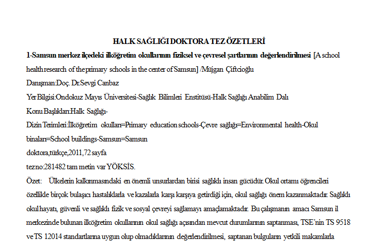 2005 Yılı Doktora Tez Özetleri