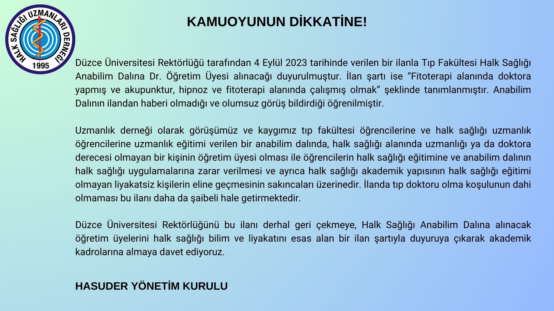 KAMUOYUNUN DİKKATİNE!